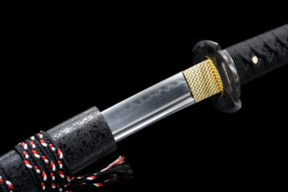 Handmade Full Tang Wakizashi Sword T10 Steel  Clay Tempered Blade Black scabbard - 31 in,Real katana sowrd