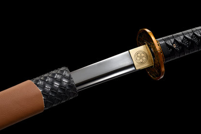 Handmade Wakizashi Sword High manganese steel With Black leather Scabbard - 31 in,Real katana sowrd