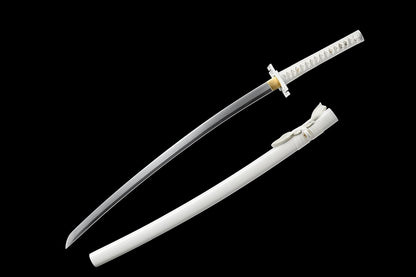 Ichigo Kurosaki, Full Tang 41 inch Cosplay Handmade Katana Sword, 1060 high Carbon Steel Black and White, Very Sharp -anime sword(White)