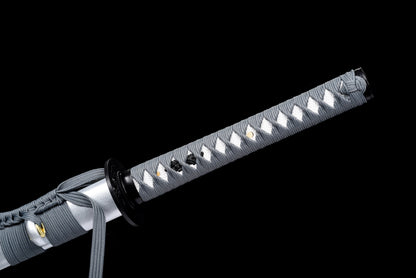 Handmade Ninjato Sword Black Damascus steel steel Full Tang White printing scabbard gray rope handle white ray skin  - 41 in,Real katana sowrd