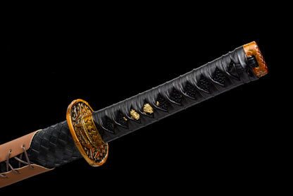 Handmade Wakizashi Sword High manganese steel With Black leather Scabbard - 31 in,Real katana sowrd