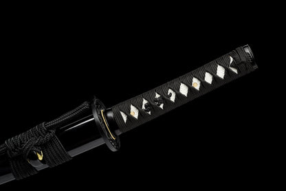 Handmade Wakizashi Sword Black Damascus steel With Black Scabbard - 31 in,Real katana sowrd