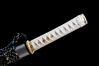 Handmade Full Tang Wakizashi Sword Damascus Steel  Clay Tempered Blade White printed scabbard - 31 in,Real katana sowrd