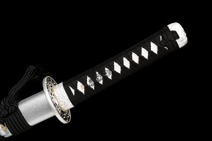 Handmade Wakizashi Sword Damascus steel With white leather Scabbard - 31 in,Real katana sowrd