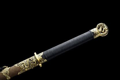 Handmade Ninja Sword High manganese steel blade full Tang Gold leather sheath - 42 in,Real katana sowrd