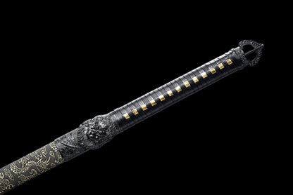 Handmade Ninjato Sword Damascus steel steel Full Tang Golden leather scabbard black cord handle ,Real katana sowrd