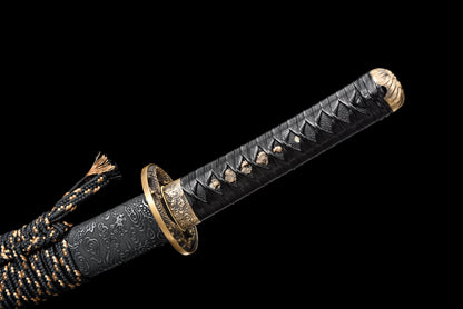 Handmade Wakizashi Sword Red Damascus steel With Black leather Scabbard - 31 in,Real katana sowrd