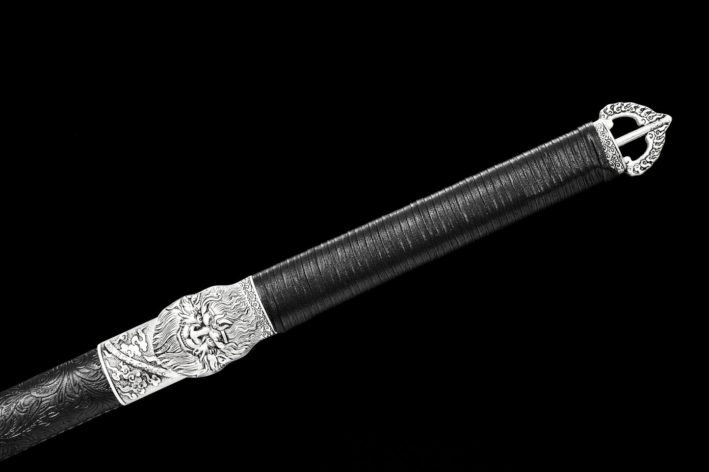 Handmade Ninja Sword Spring steel blue blade full Tang Black leather sheath - 42 in,Real katana sowrd