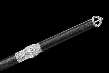 Handmade Ninja Sword Spring steel blue blade full Tang Black leather sheath - 42 in,Real katana sowrd