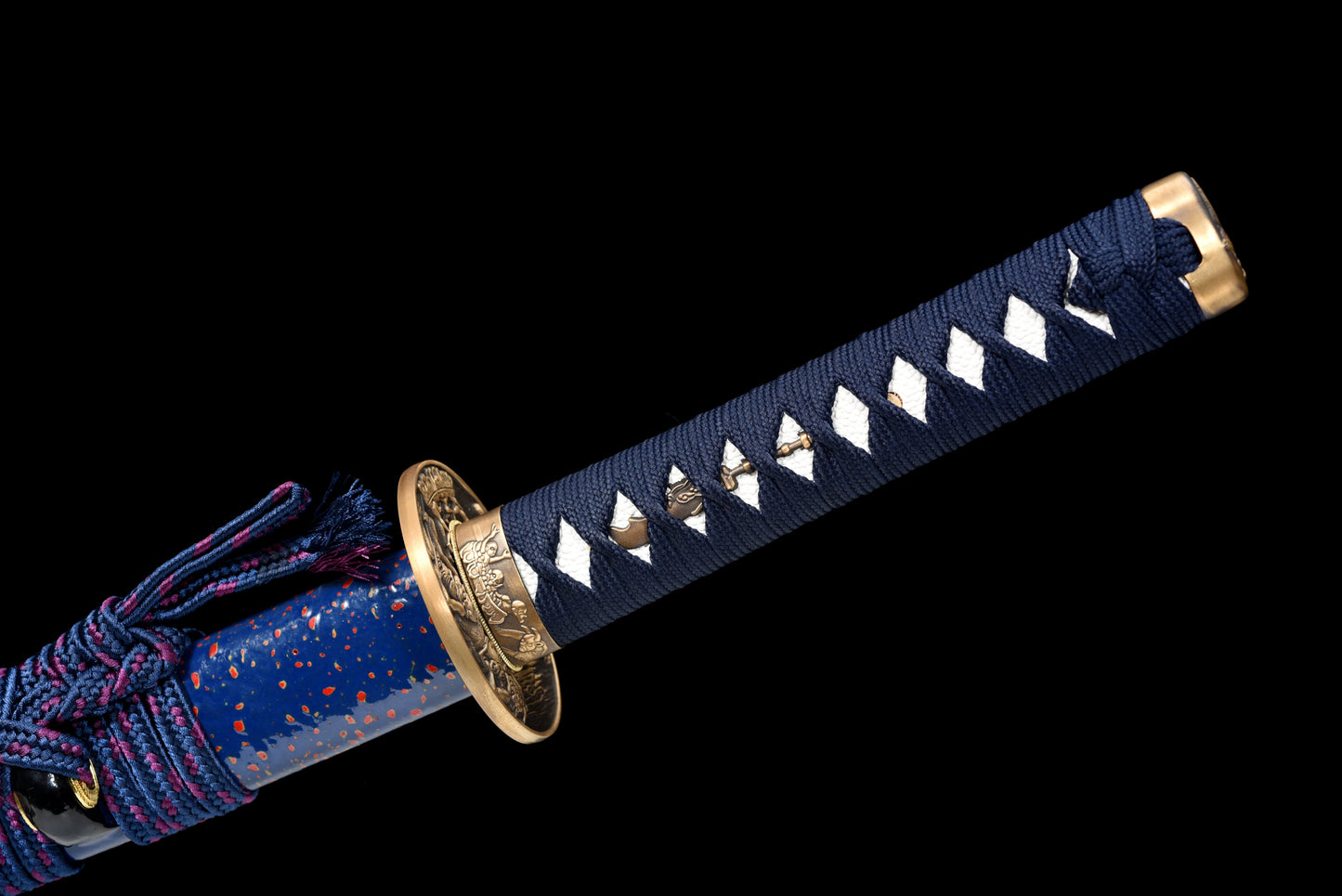 Handmade Full Tang Wakizashi Sword T10 Carbon Steel Clay Tempered Blade Blue spotted scabbard - 31 in,Real katana sowrd