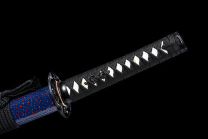 Handmade Wakizashi Sword  Red Damascus steel With Blue Scabbard - 31 in,Real katana sowrd