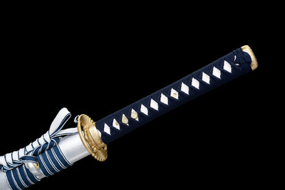 Handmade Ninjato Sword Red Damascus steel steel Full Tang White printing scabbard Blue rope handle white ray skin  - 41 in,Real katana sowrd