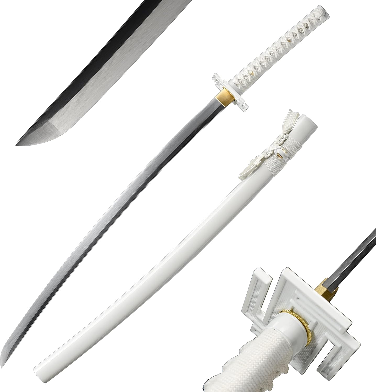 Ichigo Kurosaki, Full Tang 41 inch Cosplay Handmade Katana Sword, 1060 high Carbon Steel Black and White, Very Sharp -anime sword(White)