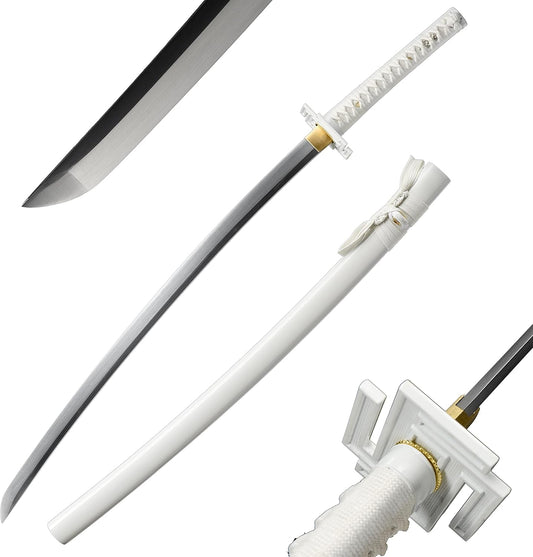 Ichigo Kurosaki, Full Tang 41 inch Cosplay Handmade Katana Sword, 1060 high Carbon Steel Black and White, Very Sharp -anime sword(White)