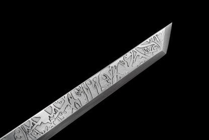 Handmade Ninja Sword Spring steel Carved pattern blade full Tang Red spot sheath - 42 in,Real katana sowrd