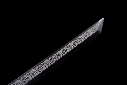 Handmade Ninjato Sword Spring steel steel black blade Full Tang black Scabbard  - 39.7 in,Real katana sowrd