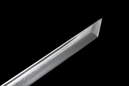 Handmade Ninjato Sword Damascus steel steel Full Tang Golden leather scabbard black cord handle ,Real katana sowrd