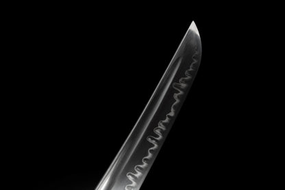 Handmade Full Tang Wakizashi Sword Damascus Steel  Clay Tempered Blade Black printed scabbard - 31 in,Real katana sowrd