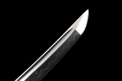 Handmade Full Tang Wakizashi Sword Damascus Steel  Clay Tempered Blade White printed scabbard - 31 in,Real katana sowrd