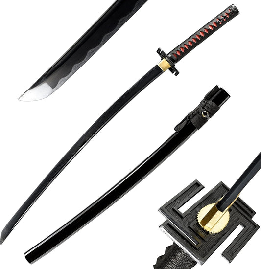 Ichigo Kurosaki, Full Tang 41 inch Cosplay Handmade Katana Sword, 1060 high Carbon Steel Black and White, Very Sharp-anime sword (Black)