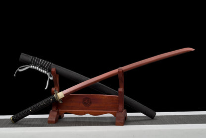 Handmade Full Tang Katana 1095 High carbon steel Red Blade Black Scabbard ,Real katana sowrd