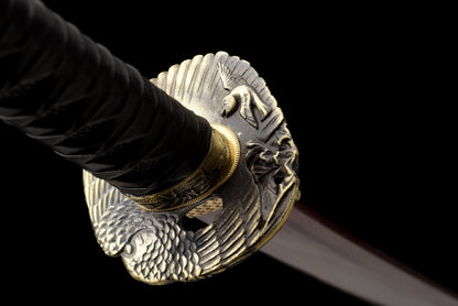 Handmade Full Tang Katana 1095 High carbon steel Red Blade Black Scabbard ,Real katana sowrd