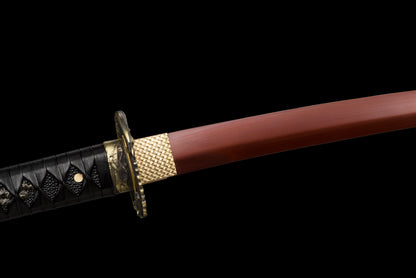 Handmade Full Tang Katana 1095 High carbon steel Red Blade Black Scabbard ,Real katana sowrd