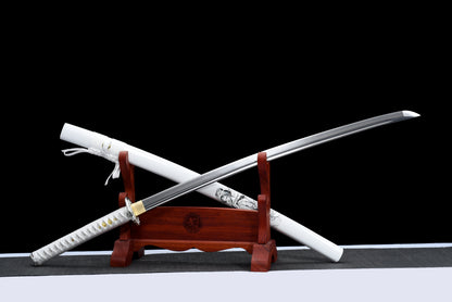 Handmade Full Tang Katana 1045 carbon steel white Scabbard ,Real katana sowrd