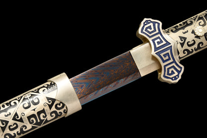Chinese sword-Tang sword(唐剑),Damascus craftsmanship, baked blue blade