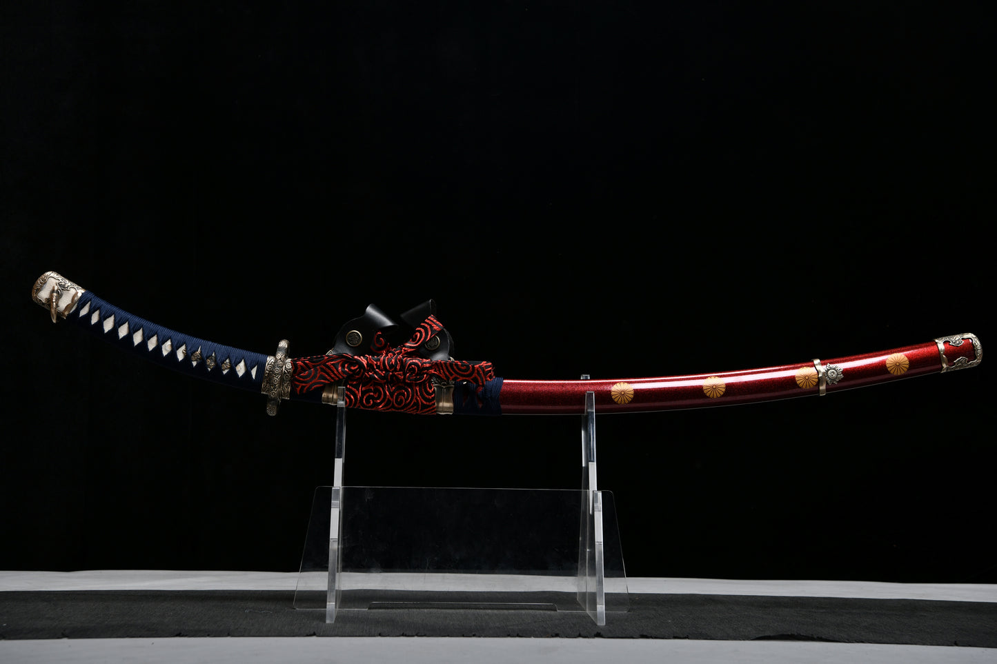 Handcrafted Long 41-Inch Triple Full-Tang Steel —Damascus style Chrysanthemum Emblem Imperial  - Tashi