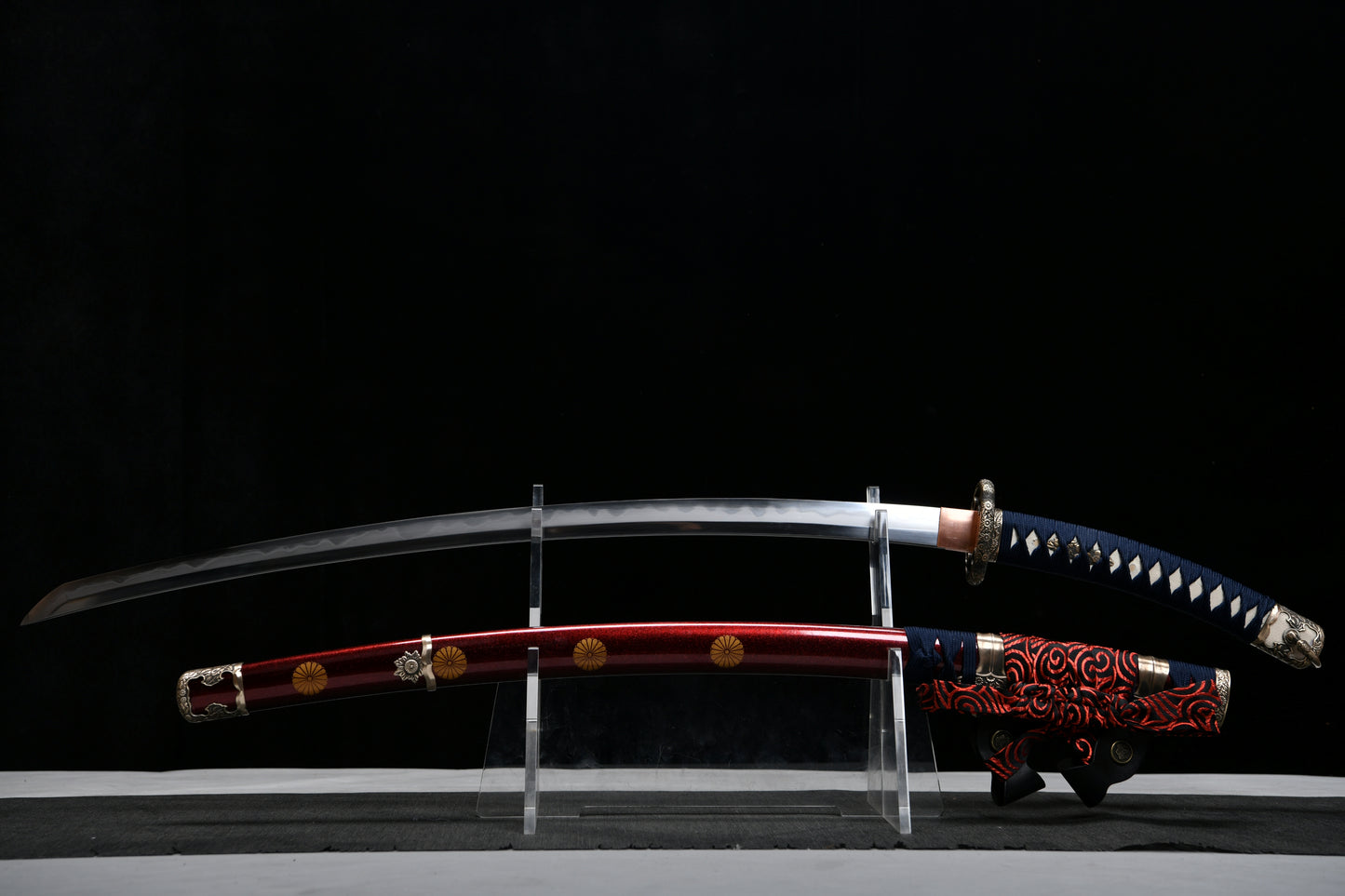 Handcrafted Long 41-Inch Triple Full-Tang Steel —Damascus style Chrysanthemum Emblem Imperial  - Tashi