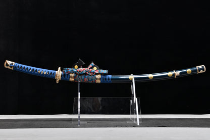 True handmade 41-inch T10 steel burnishing grey sword - Sixteen-petal chrysanthemum pattern sword-Tashi sword