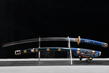 True handmade 41-inch T10 steel burnishing grey sword - Sixteen-petal chrysanthemum pattern sword-Tashi sword