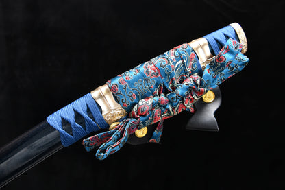 True handmade 41-inch T10 steel burnishing grey sword - Sixteen-petal chrysanthemum pattern sword-Tashi sword