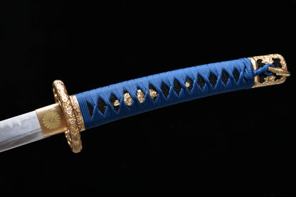 True handmade 41-inch T10 steel burnishing grey sword - Sixteen-petal chrysanthemum pattern sword-Tashi sword