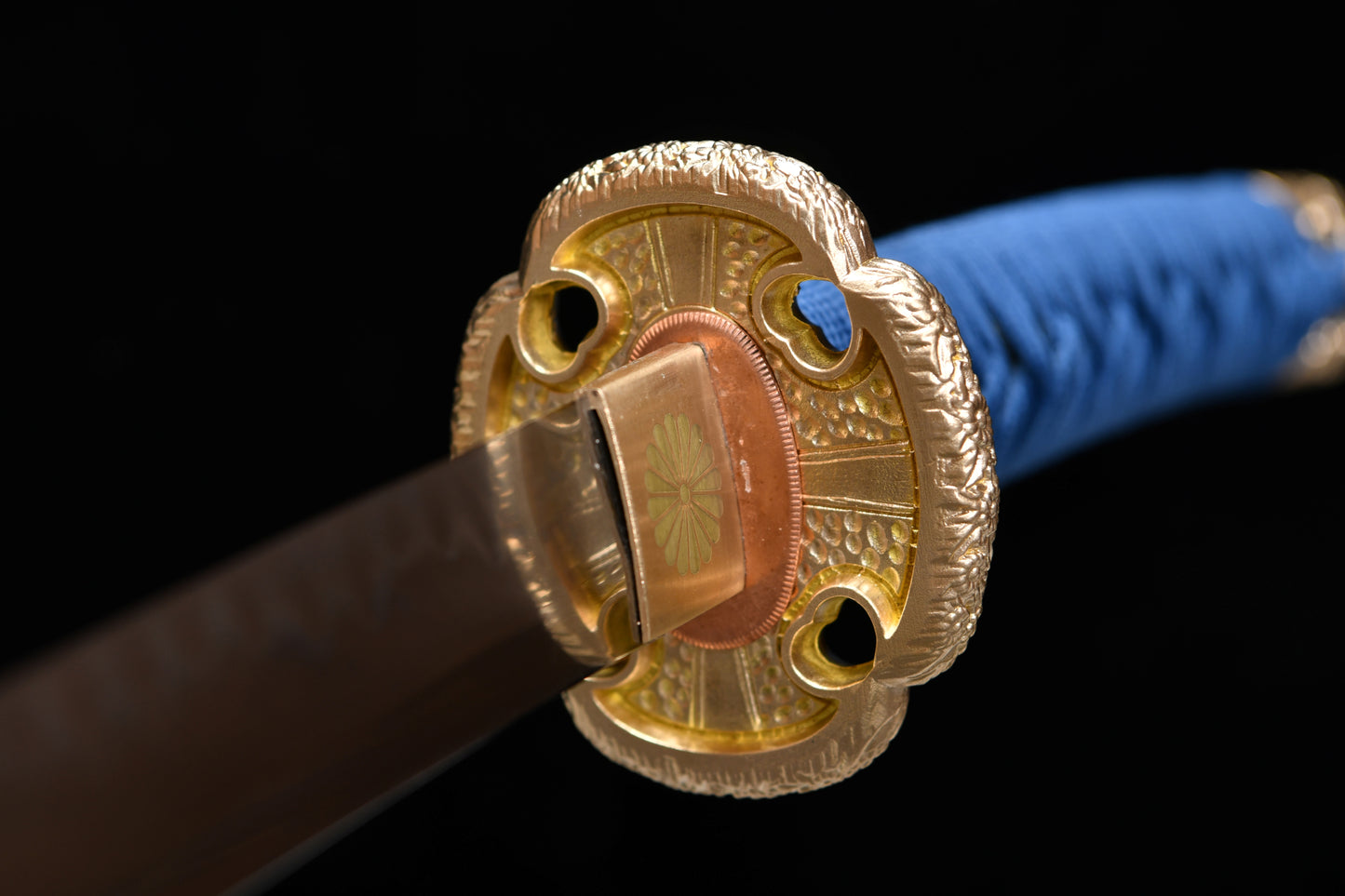 True handmade 41-inch T10 steel burnishing grey sword - Sixteen-petal chrysanthemum pattern sword-Tashi sword