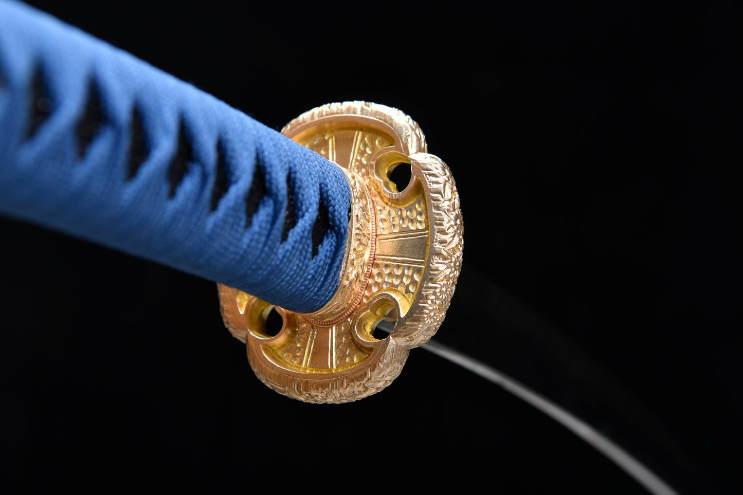 True handmade 41-inch T10 steel burnishing grey sword - Sixteen-petal chrysanthemum pattern sword-Tashi sword