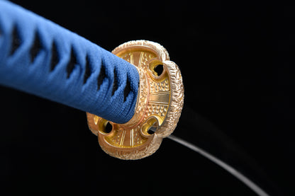 True handmade 41-inch T10 steel burnishing grey sword - Sixteen-petal chrysanthemum pattern sword-Tashi sword