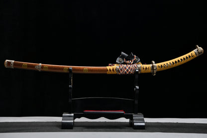 Handmade long 41-inch patterned steel blade, finishing, upper grind, handle reversed, great sword,Damascus steel — Oda Nobunaga — Tashi