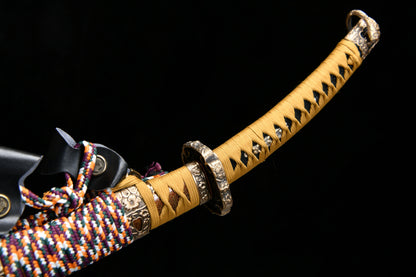 Handmade long 41-inch patterned steel blade, finishing, upper grind, handle reversed, great sword,Damascus steel — Oda Nobunaga — Tashi