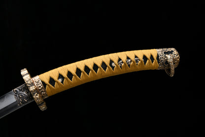 Handmade long 41-inch patterned steel blade, finishing, upper grind, handle reversed, great sword,Damascus steel — Oda Nobunaga — Tashi