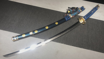 True handmade 41-inch T10 steel burnishing grey sword - Sixteen-petal chrysanthemum pattern sword-Tashi sword