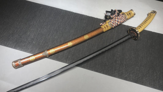 Handmade long 41-inch patterned steel blade, finishing, upper grind, handle reversed, great sword,Damascus steel — Oda Nobunaga — Tashi