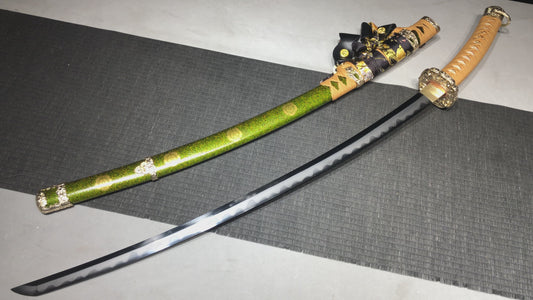 Handmade long 41-inch patterned steel forged blade combat — Oda Nobunaga - Damascus-style Tashi sword